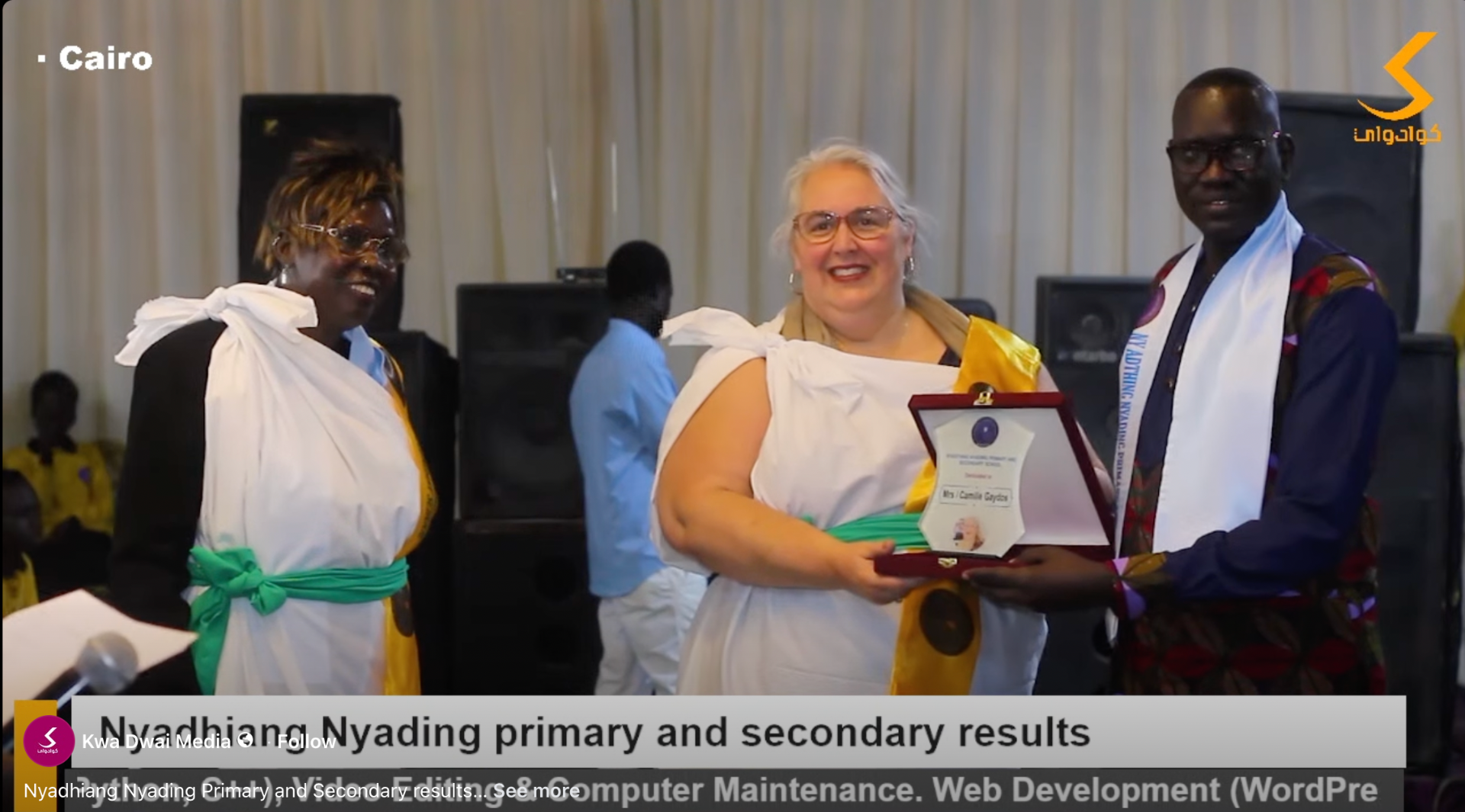 Camille Gaydos, President of the HUHO Foundation, was surprised to be honored by the Southern Sudanese families and administration of this refugee school in Cairo in May of 2025..For complete video : https://www.facebook.com/reel/694342270170216